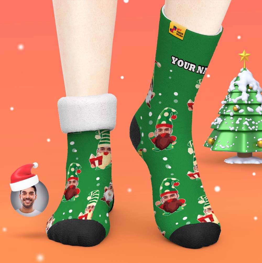 Christmas Gifts,Custom Thick Socks Photo 3D Digital Printed Socks Autumn Winter Warm Socks Bearded Gnome - MyFaceSocksUK