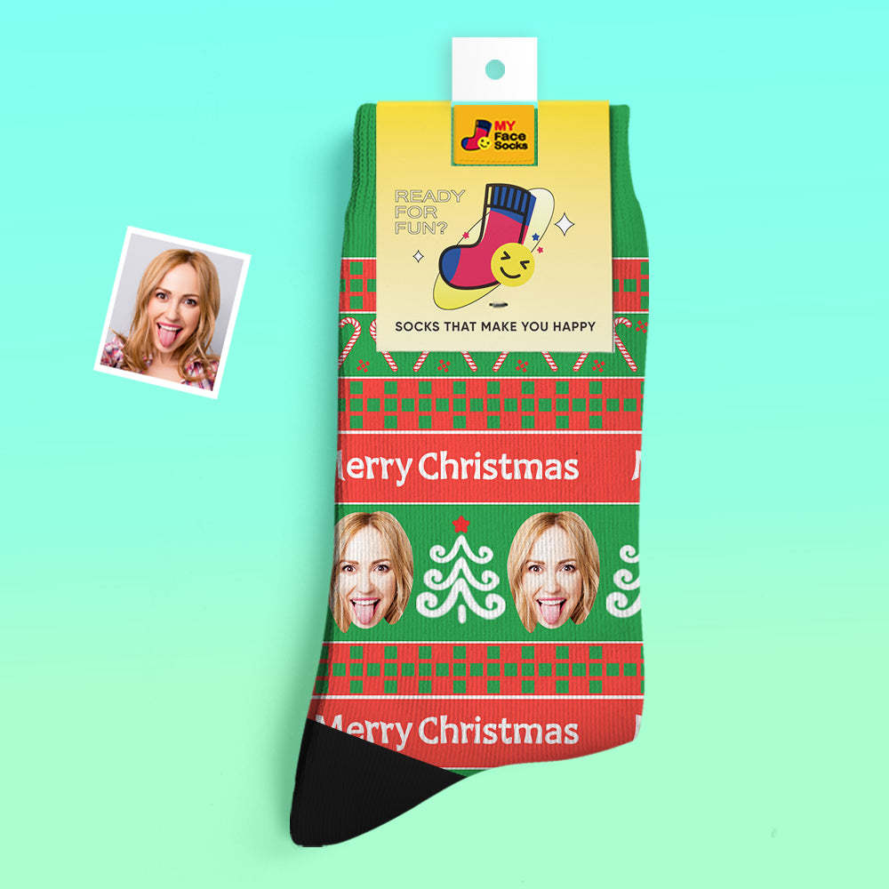 Custom Thick Socks Photo 3D Digital Printed Socks Autumn Winter Warm Socks Green Santa Socks Christmas Gift - MyFaceSocksUK