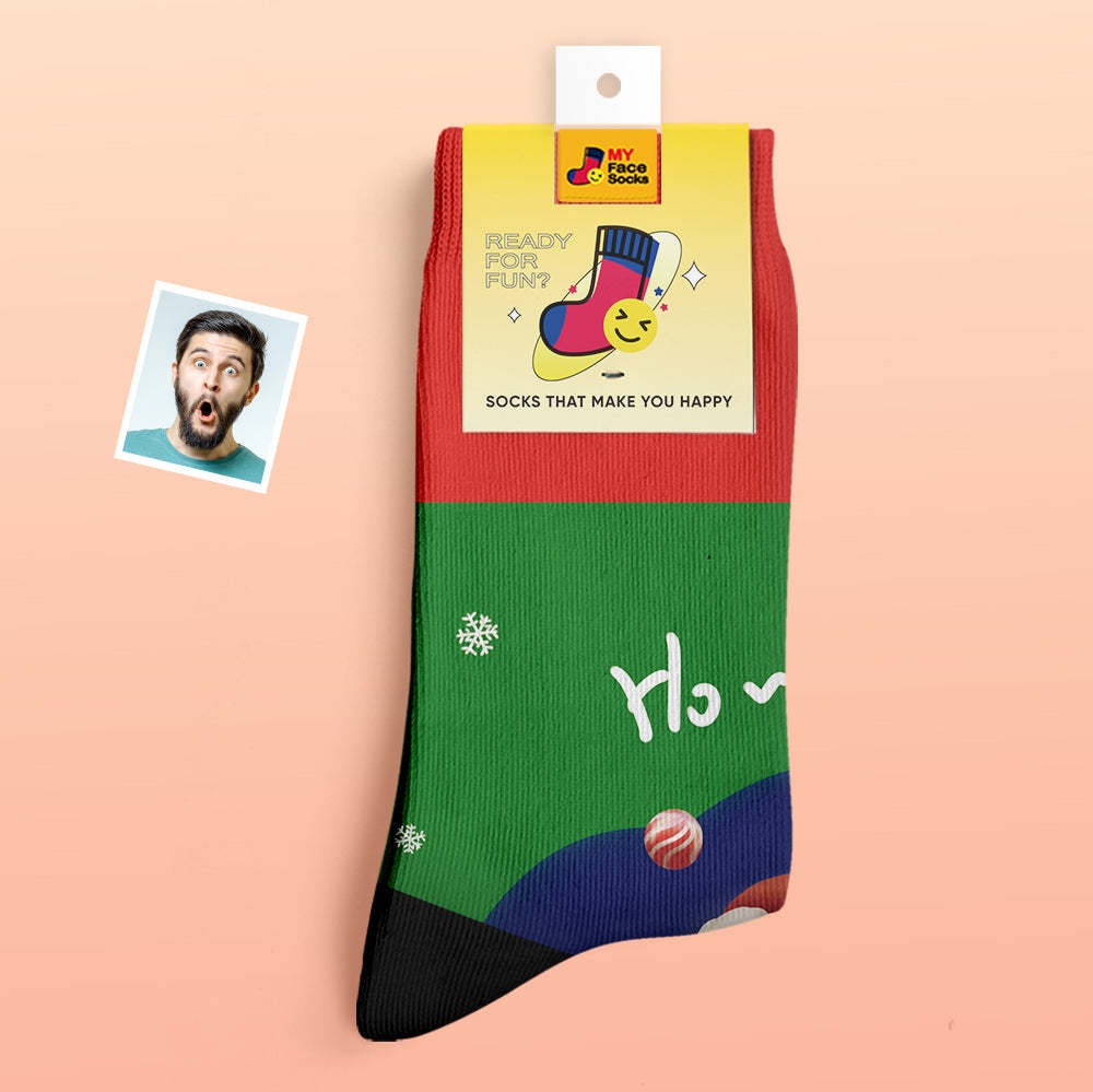 Custom Thick Socks Photo Autumn Winter Warm Socks Santa Claus Hats Christmas Gift Socks Ho Ho - MyFaceSocksUK