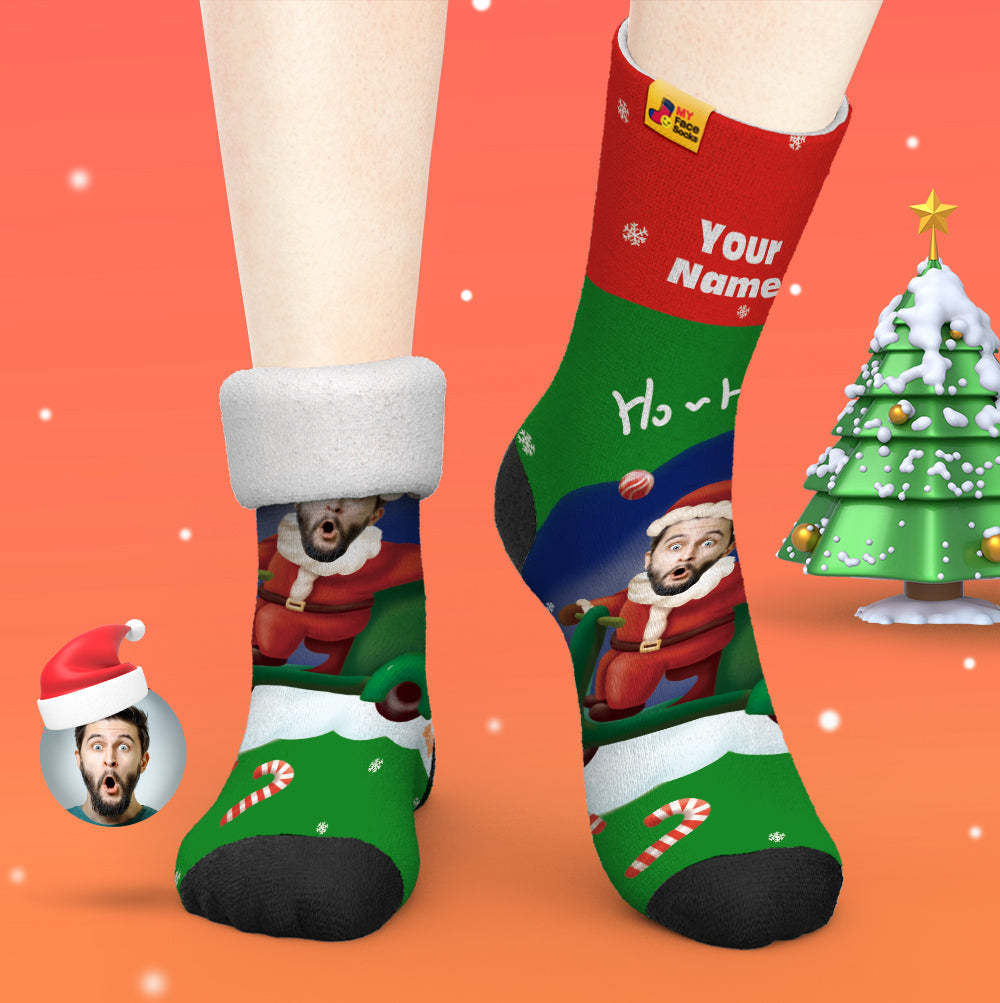 Custom Thick Socks Photo Autumn Winter Warm Socks Santa Claus Hats Christmas Gift Socks Ho Ho - MyFaceSocksUK
