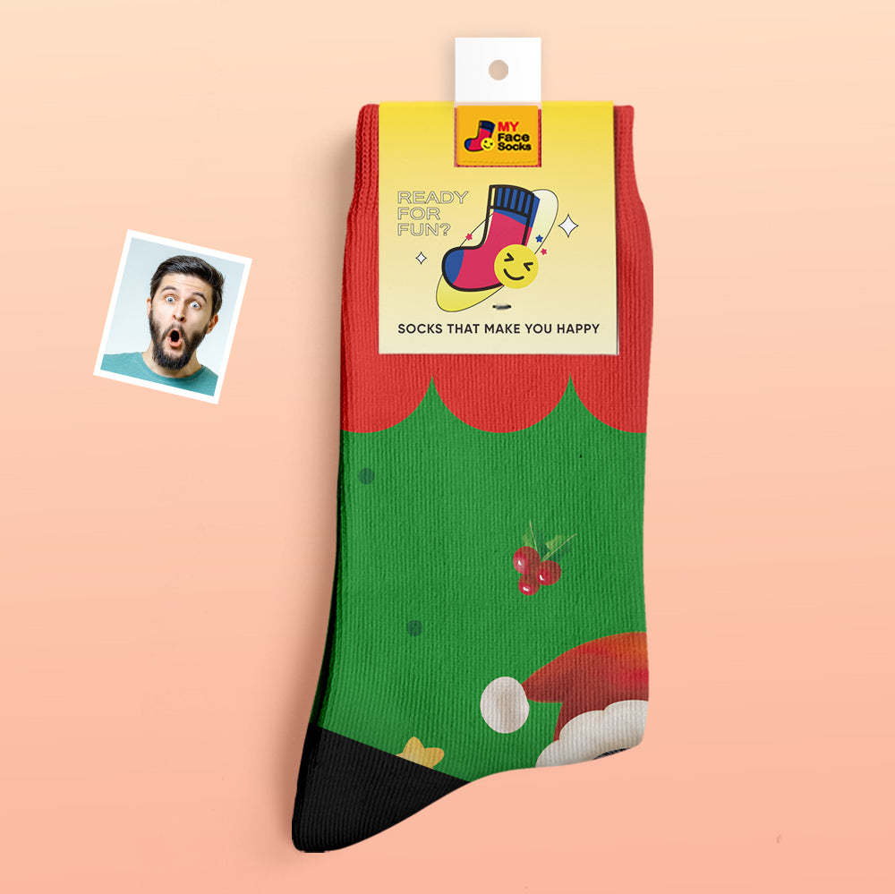 Custom Thick Socks Photo Autumn Winter Warm Socks Santa Claus Hats Christmas Gift Socks Christmas Bells - MyFaceSocksUK