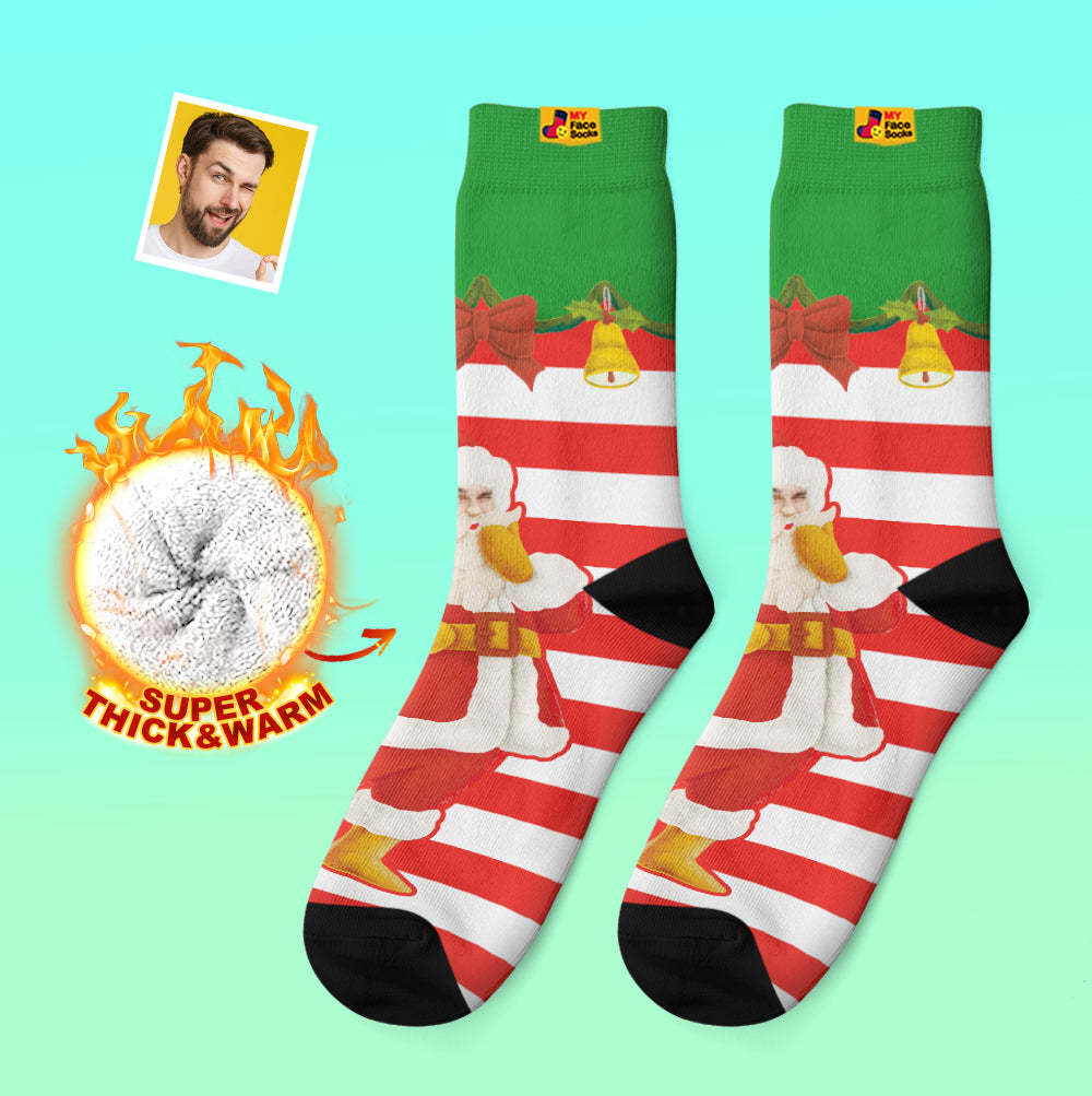Custom Thick Socks Photo Autumn Winter Warm Socks Santa Claus Christmas Bells Socks - MyFaceSocksUK
