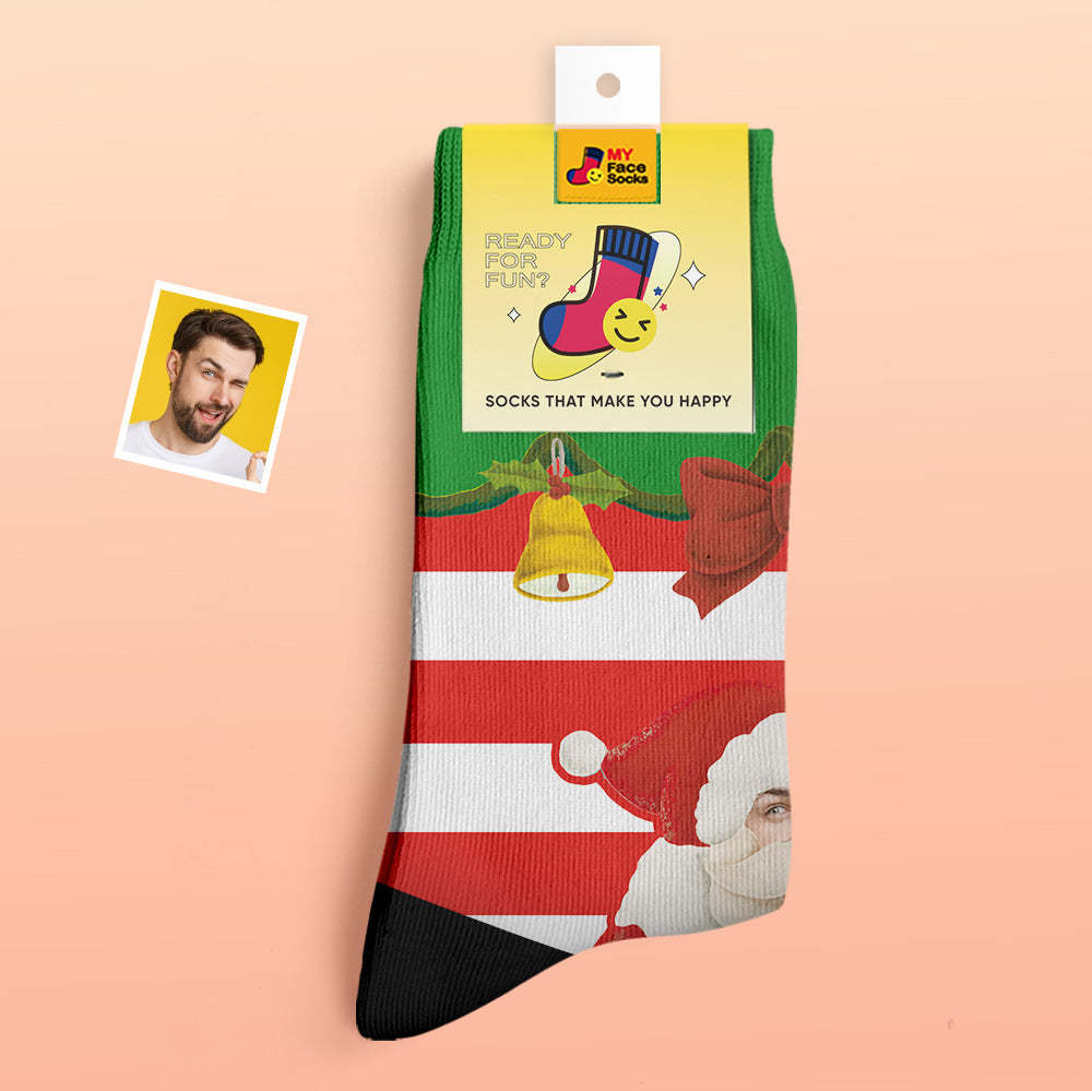 Custom Thick Socks Photo Autumn Winter Warm Socks Santa Claus Christmas Bells Socks - MyFaceSocksUK
