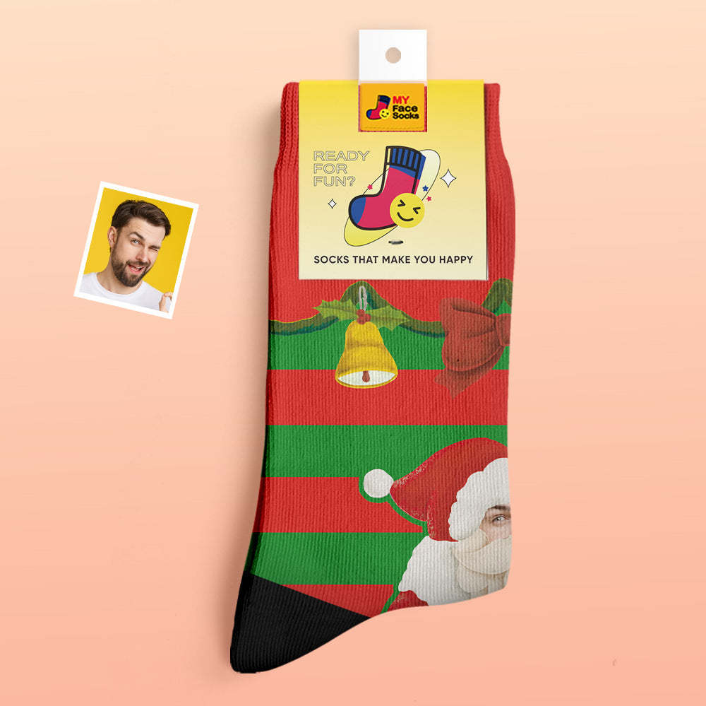Custom Thick Socks Photo Autumn Winter Warm Socks Santa Claus Christmas Bells Socks - MyFaceSocksUK