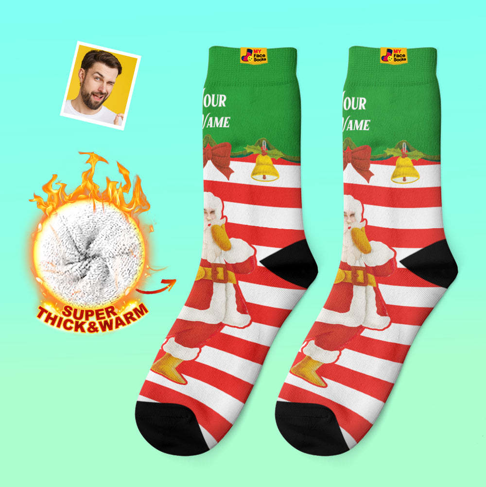 Custom Thick Socks Photo Autumn Winter Warm Socks Santa Claus Christmas Bells Socks - MyFaceSocksUK