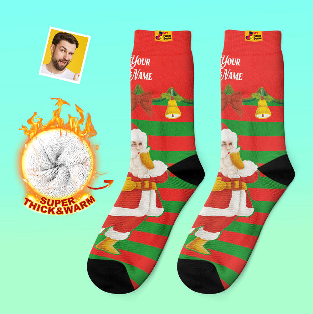 Custom Thick Socks Photo Autumn Winter Warm Socks Santa Claus Christmas Bells Socks - MyFaceSocksUK