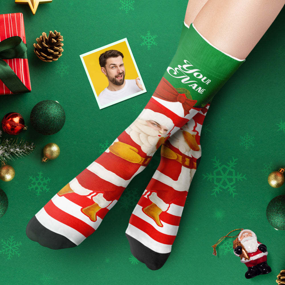 Custom Thick Socks Photo Autumn Winter Warm Socks Santa Claus Christmas Bells Socks - MyFaceSocksUK