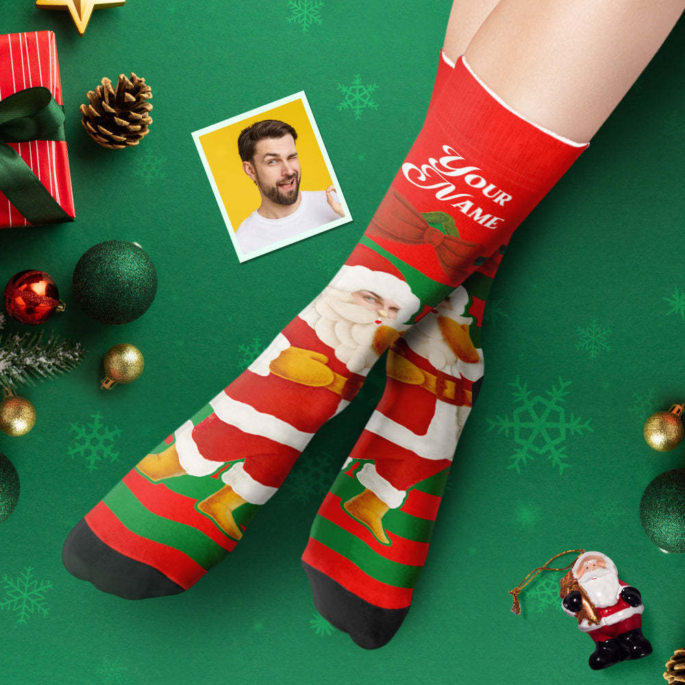 Custom Thick Socks Photo Autumn Winter Warm Socks Santa Claus Christmas Bells Socks - MyFaceSocksUK