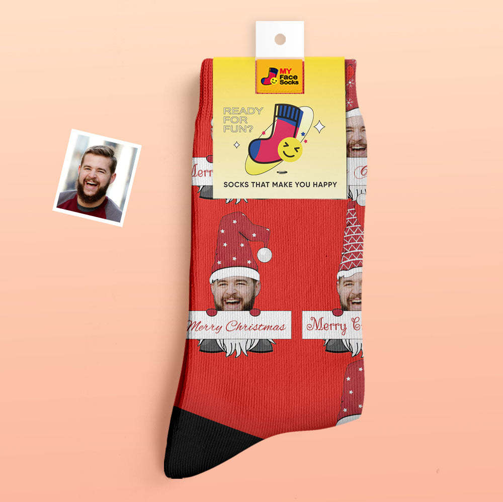 Custom Thick Socks Photo Autumn Winter Warm Socks Christmas Gnome Socks Merry Christmas - MyFaceSocksUK