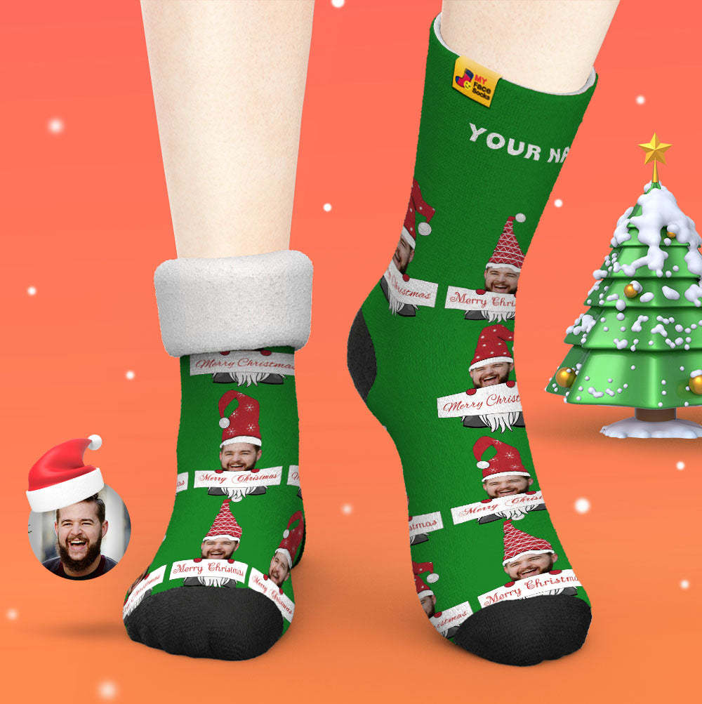 Custom Thick Socks Photo Autumn Winter Warm Socks Christmas Gnome Socks Merry Christmas - MyFaceSocksUK