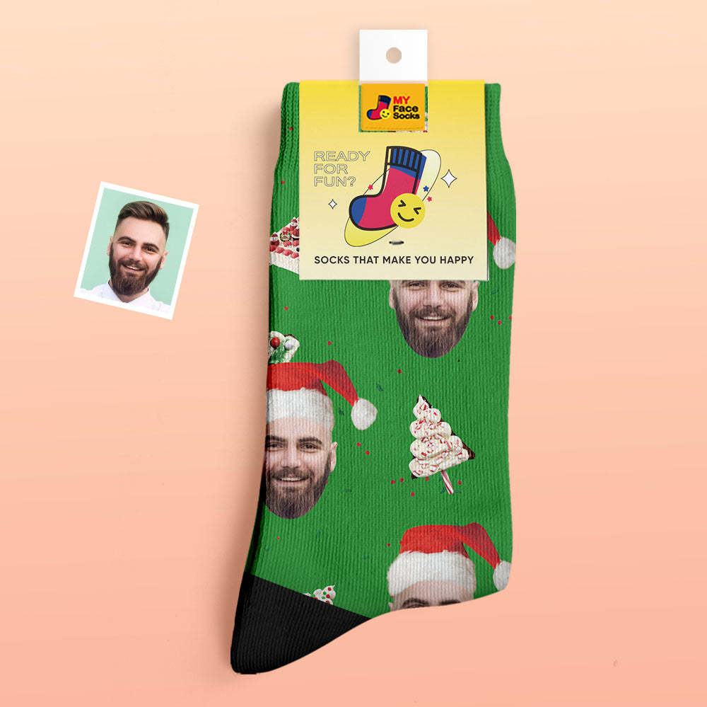 Custom Thick Socks Photo Autumn Winter Warm Socks Christmas Cake Socks Merry Christmas - MyFaceSocksUK