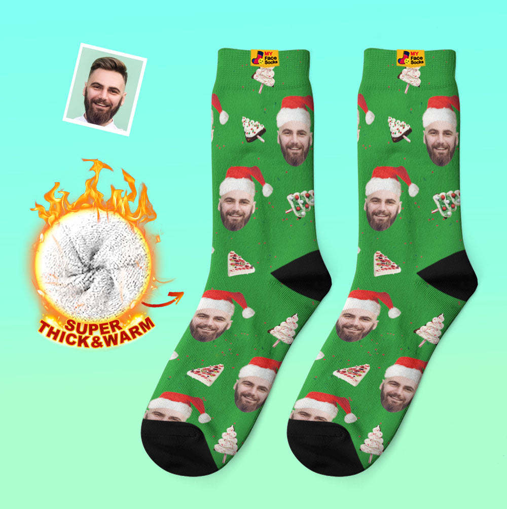 Custom Thick Socks Photo Autumn Winter Warm Socks Christmas Cake Socks Merry Christmas - MyFaceSocksUK