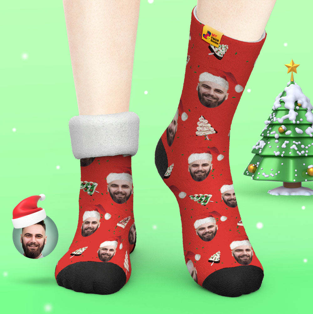 Custom Thick Socks Photo Autumn Winter Warm Socks Christmas Cake Socks Merry Christmas - MyFaceSocksUK
