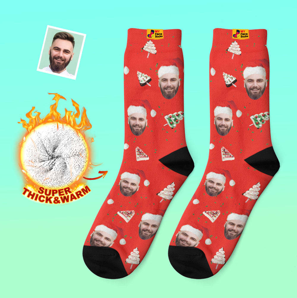 Custom Thick Socks Photo Autumn Winter Warm Socks Christmas Cake Socks Merry Christmas - MyFaceSocksUK
