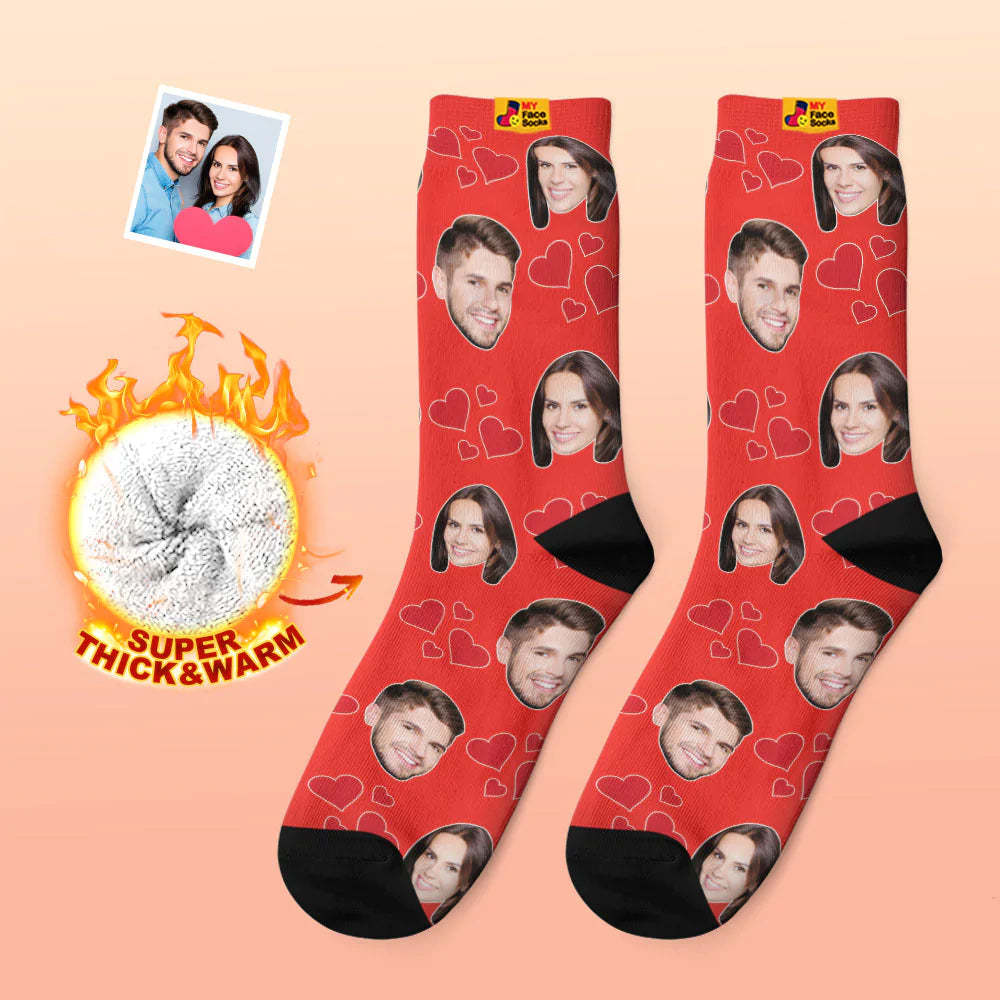 Custom Thick Photo Socks Valentine's Day Gift Warm Socks My Heart Face Socks - MyFaceSocksUK