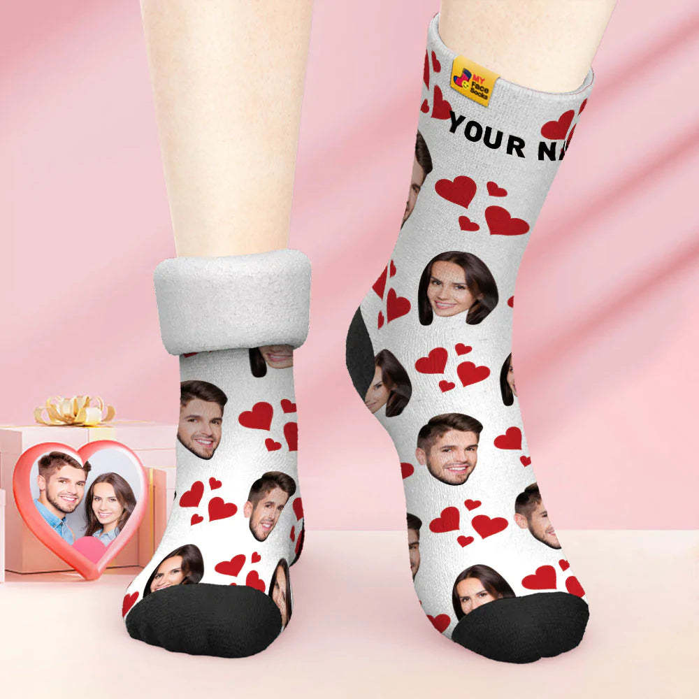 Custom Thick Photo Socks Valentine's Day Gift Warm Socks My Heart Face Socks - MyFaceSocksUK