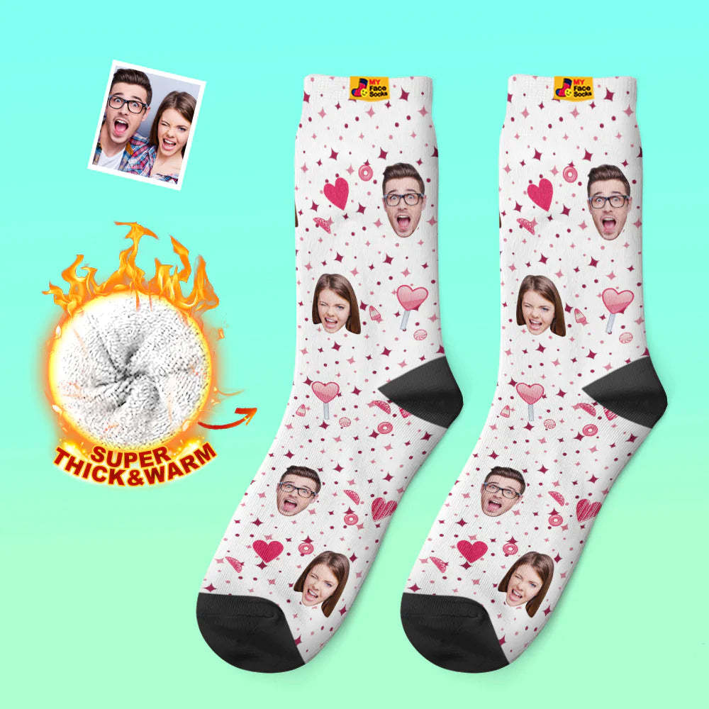 Custom Thick Photo Socks Valentine's Day Gift Warm Socks Candy Heart Face Socks - MyFaceSocksUK