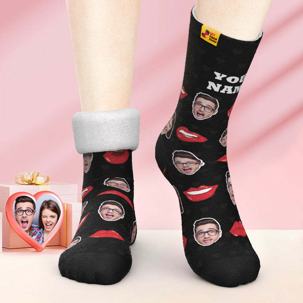 Custom Thick Photo Socks Valentine's Day Gifts Warm Socks Sexy Lip Face Socks - MyFaceSocksUK