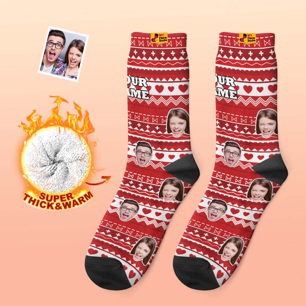 Custom Thick Photo Socks Valentine's Day Gifts Warm Socks Heart Funny Face Socks - MyFaceSocksUK