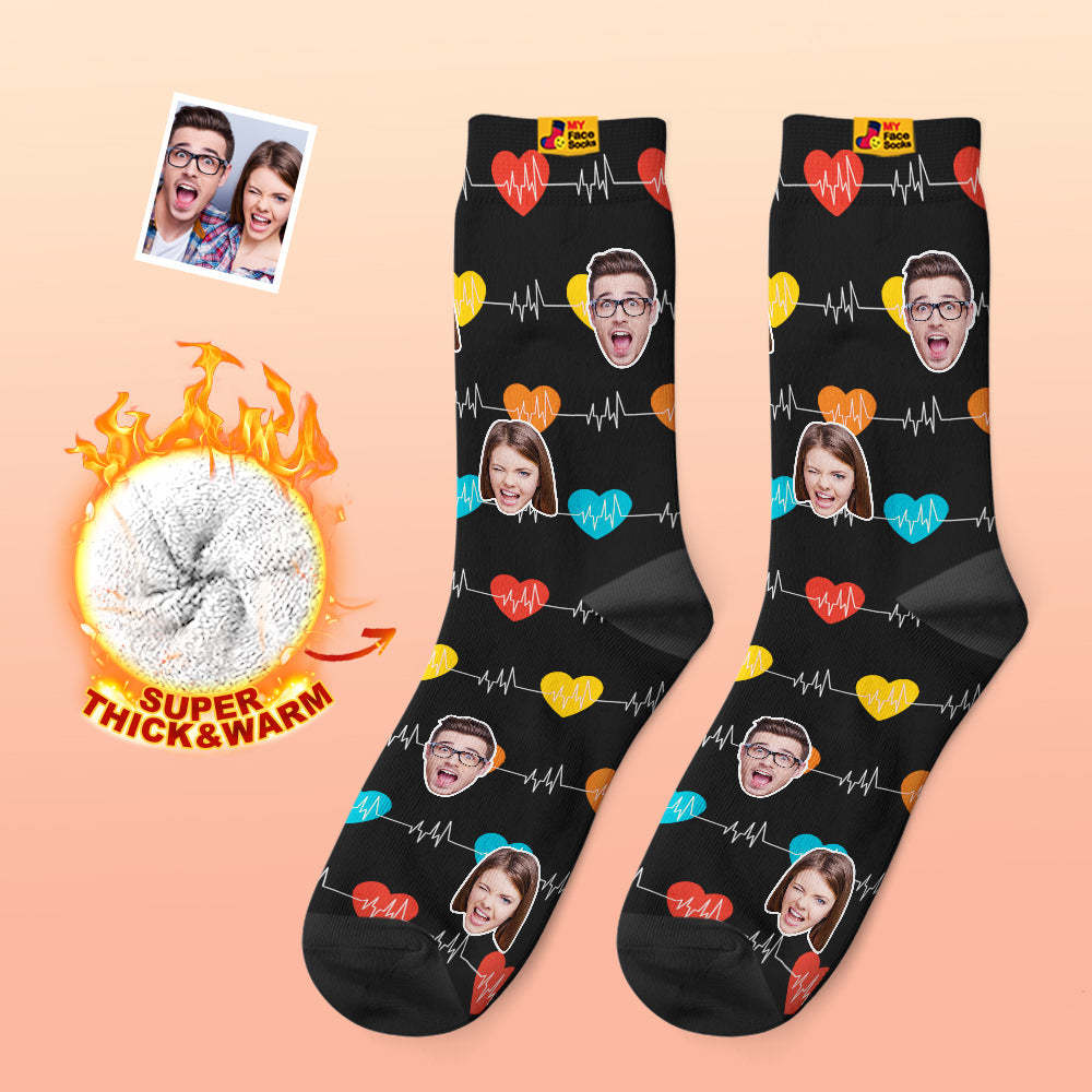 Custom Thick Photo Socks Valentine's Day Gifts Warm Socks Heart Monitor Face Socks - MyFaceSocksUK