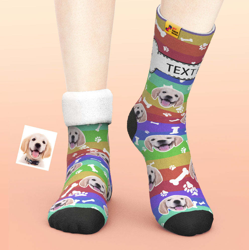 Custom Thick Socks Photo 3D Digital Printed Socks Autumn Winter Warm Socks Rainbow Dog - MyFaceSocks UK