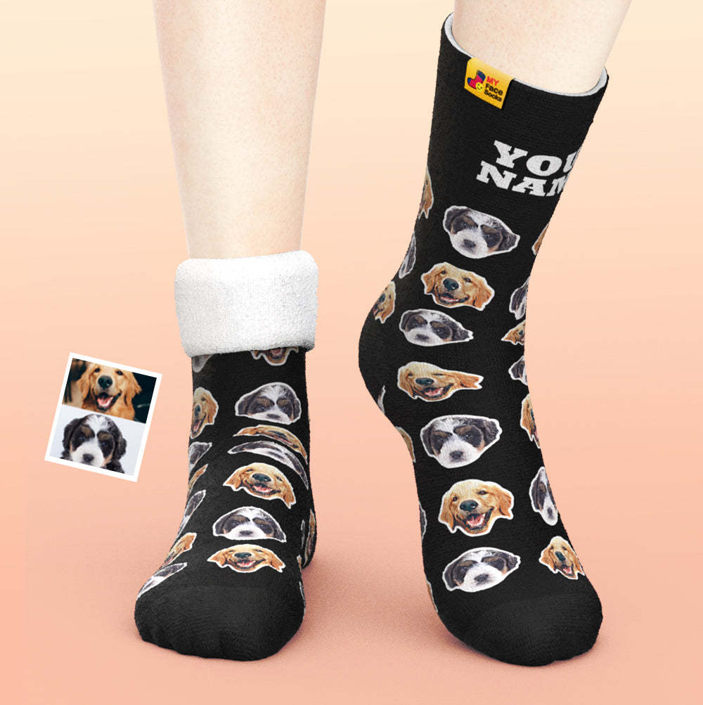 Custom Thick Socks Photo 3D Digital Printed Socks Autumn Winter Warm Socks Comic Style - MyFaceSocks UK