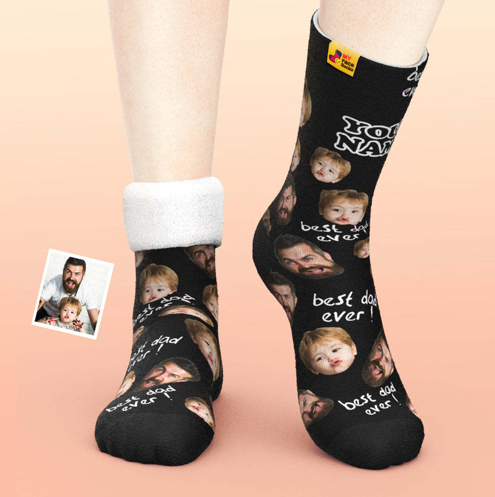 Custom Thick Socks Photo 3D Digital Printed Socks Autumn Winter Warm Socks To The Best Dad - MyFaceSocks UK