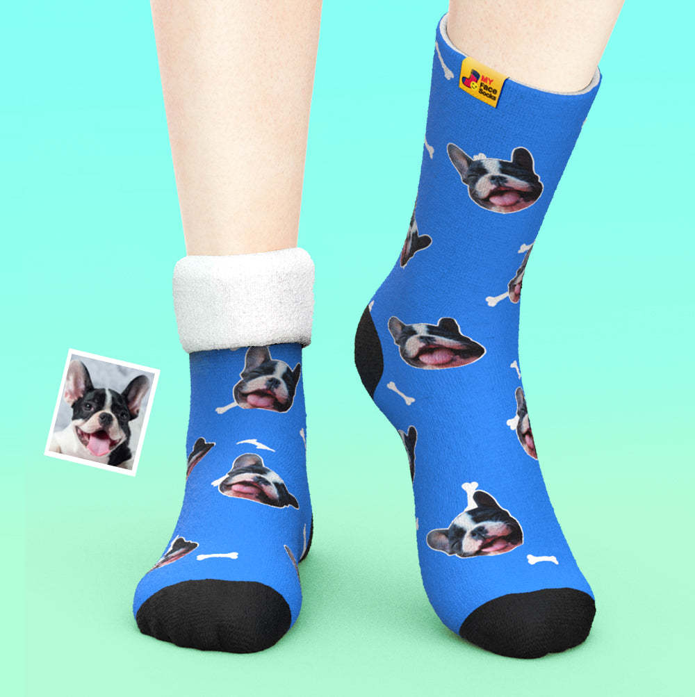 Custom Thick Socks Photo 3D Digital Printed Socks Autumn Winter Warm Socks Bone And Footprint - MyFaceSocks UK