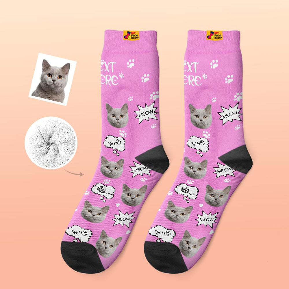 Custom Thick Socks Photo 3D Digital Printed Socks Autumn Winter Warm Socks Cat Meow - MyFaceSocks UK