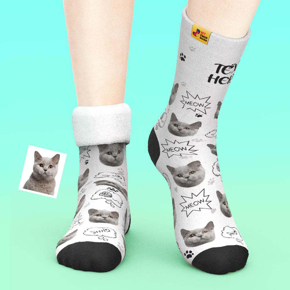 Custom Thick Socks Photo 3D Digital Printed Socks Autumn Winter Warm Socks Cat Meow - MyFaceSocks UK