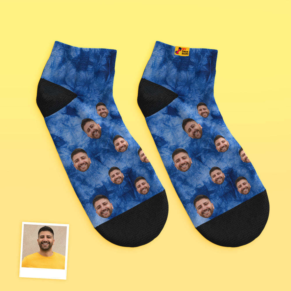 Custom Tie Dye Style Low Cut Ankle Face Socks Ice Dyed - MyFaceSocksUK
