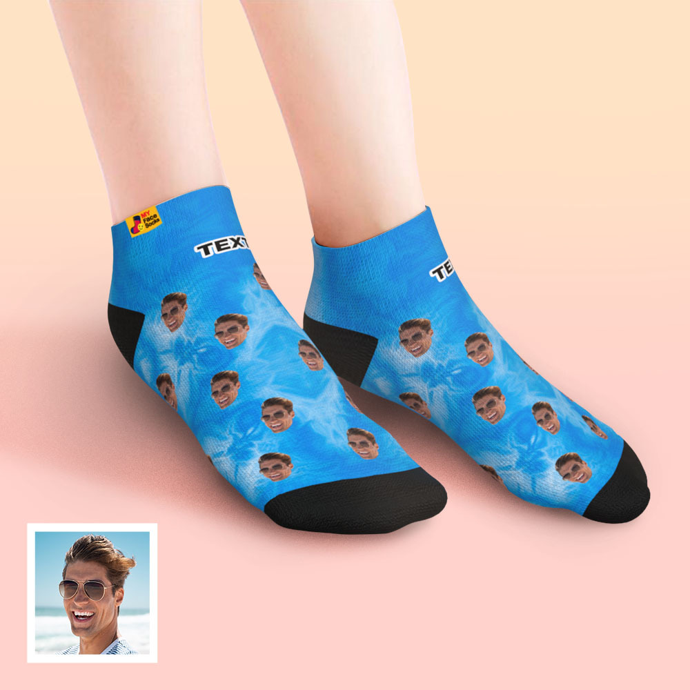 Custom Low cut Ankle Socks Personalised Face Socks Tie Dye Blue - MyFaceSocksUK
