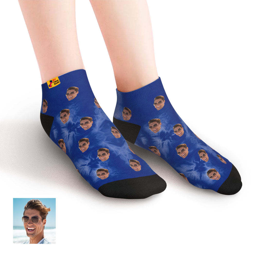 Custom Low cut Ankle Socks Personalised Face Socks Tie Dye Dark Blue - MyFaceSocksUK