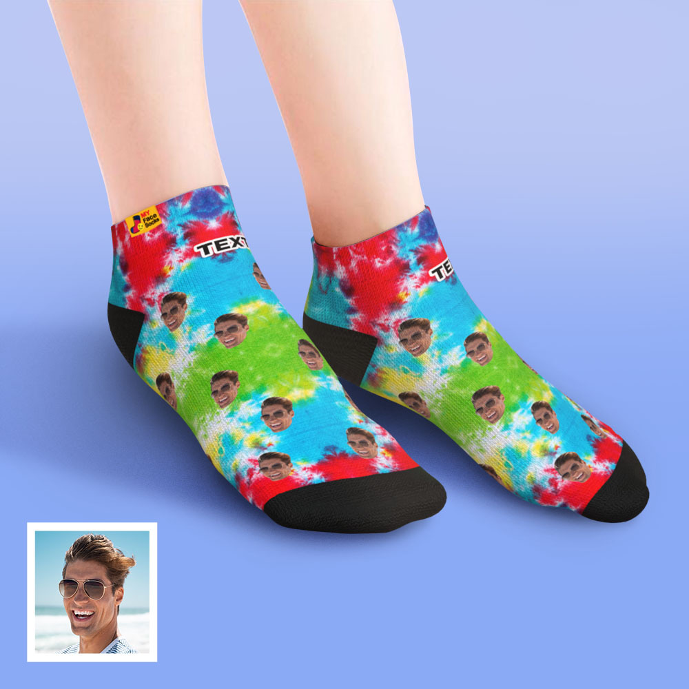 Custom Low cut Ankle Socks Personalised Face Socks Funny Tie Dye - MyFaceSocksUK