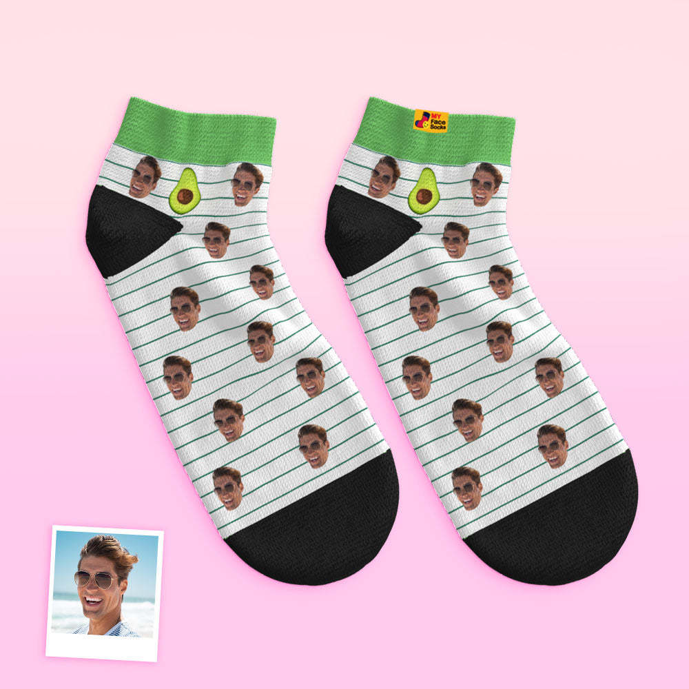 Custom Low cut Ankle Socks Personalised Face Socks Cute Avocado - MyFaceSocksUK