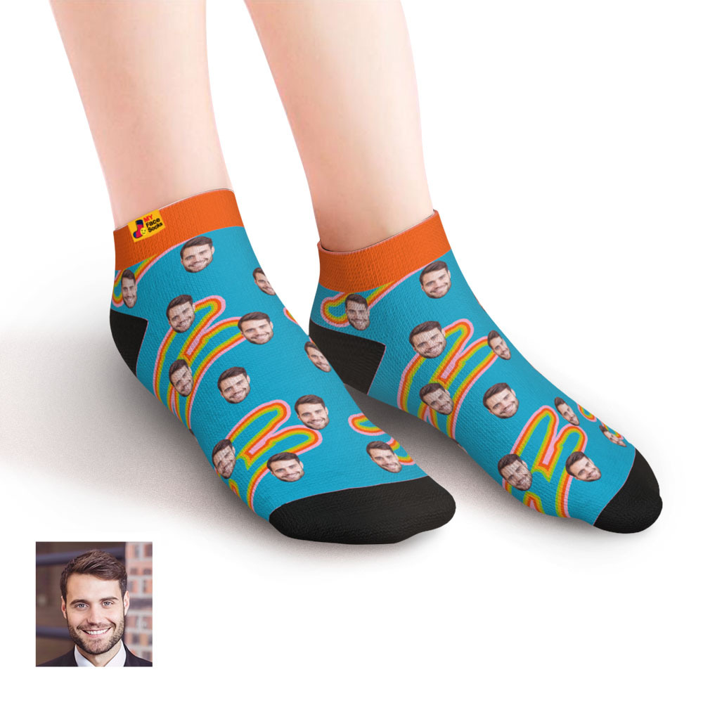 Custom Low cut Ankle Socks Personalised Face Socks Funny Blue - MyFaceSocksUK