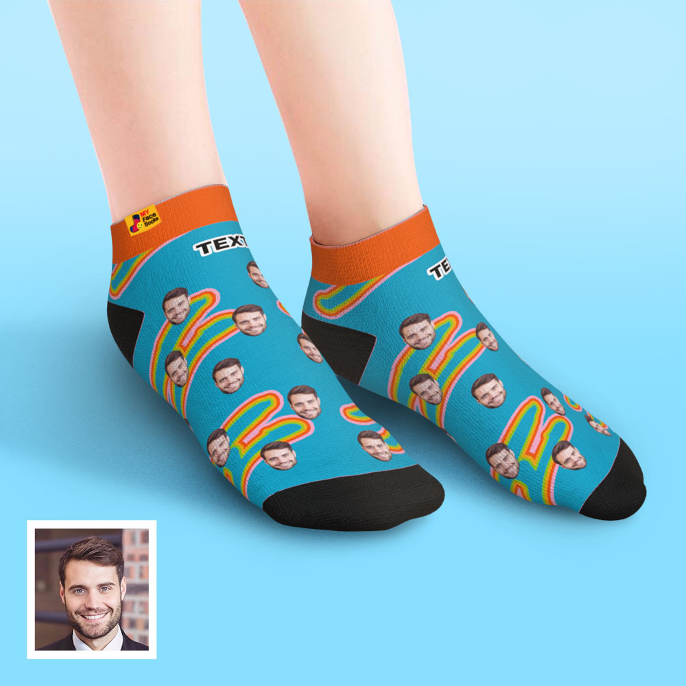 Custom Low cut Ankle Socks Personalised Face Socks Funny Blue - MyFaceSocksUK
