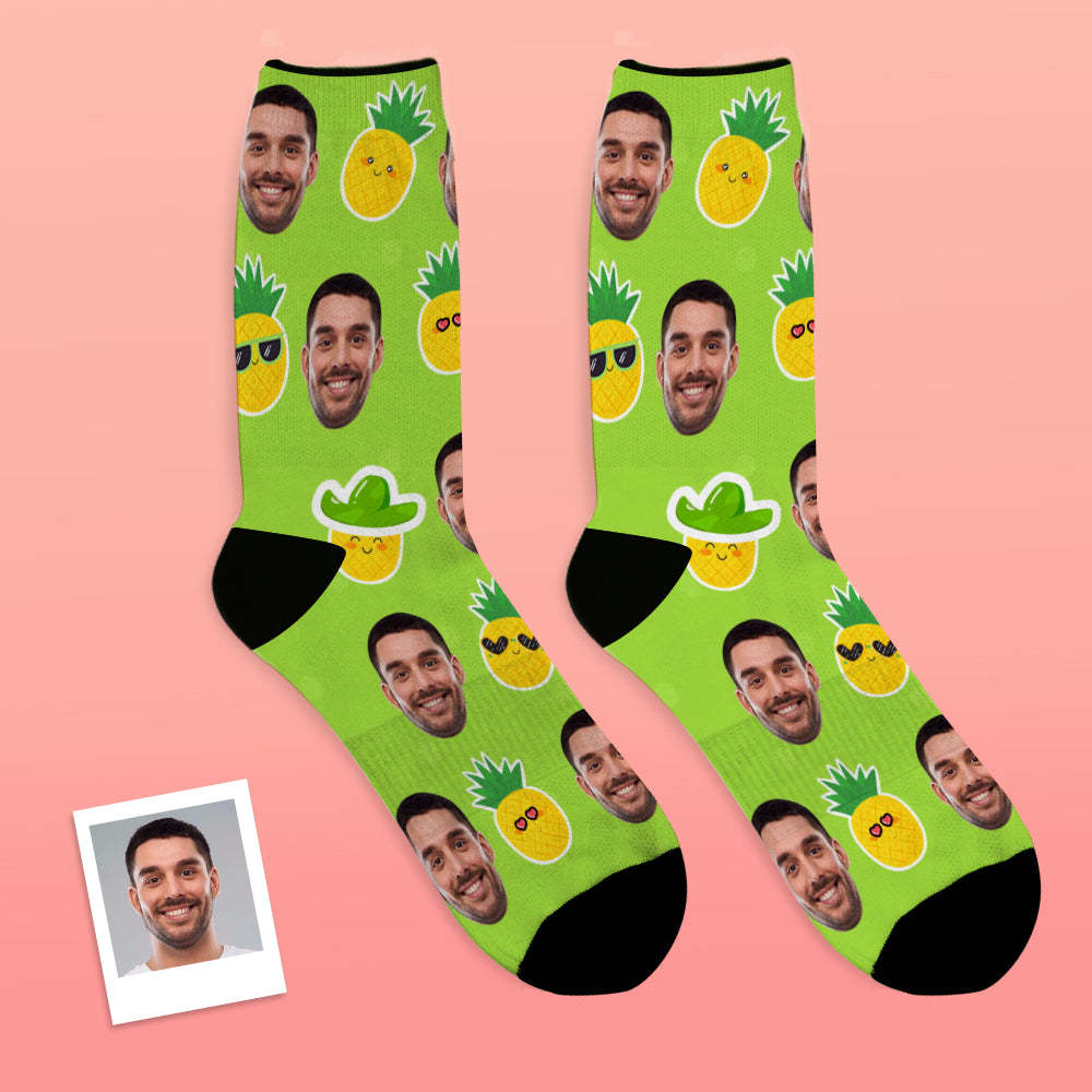 Custom Face Socks Add Pictures and Name Pineapple Funny Face Breathable Soft Socks - MyFaceSocksUK