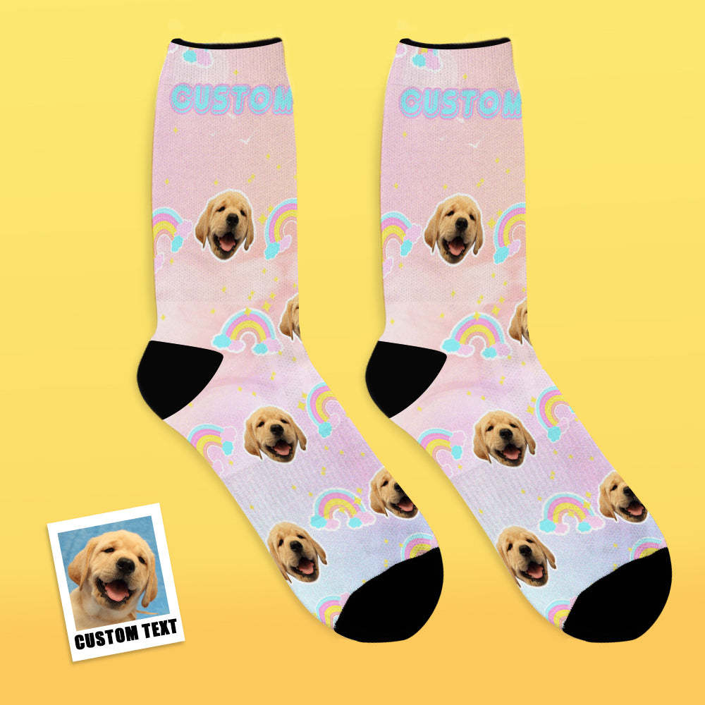 Custom Face Socks Add Pictures and Name Rainbow Element Gradient Breathable Soft Socks - MyFaceSocksUK
