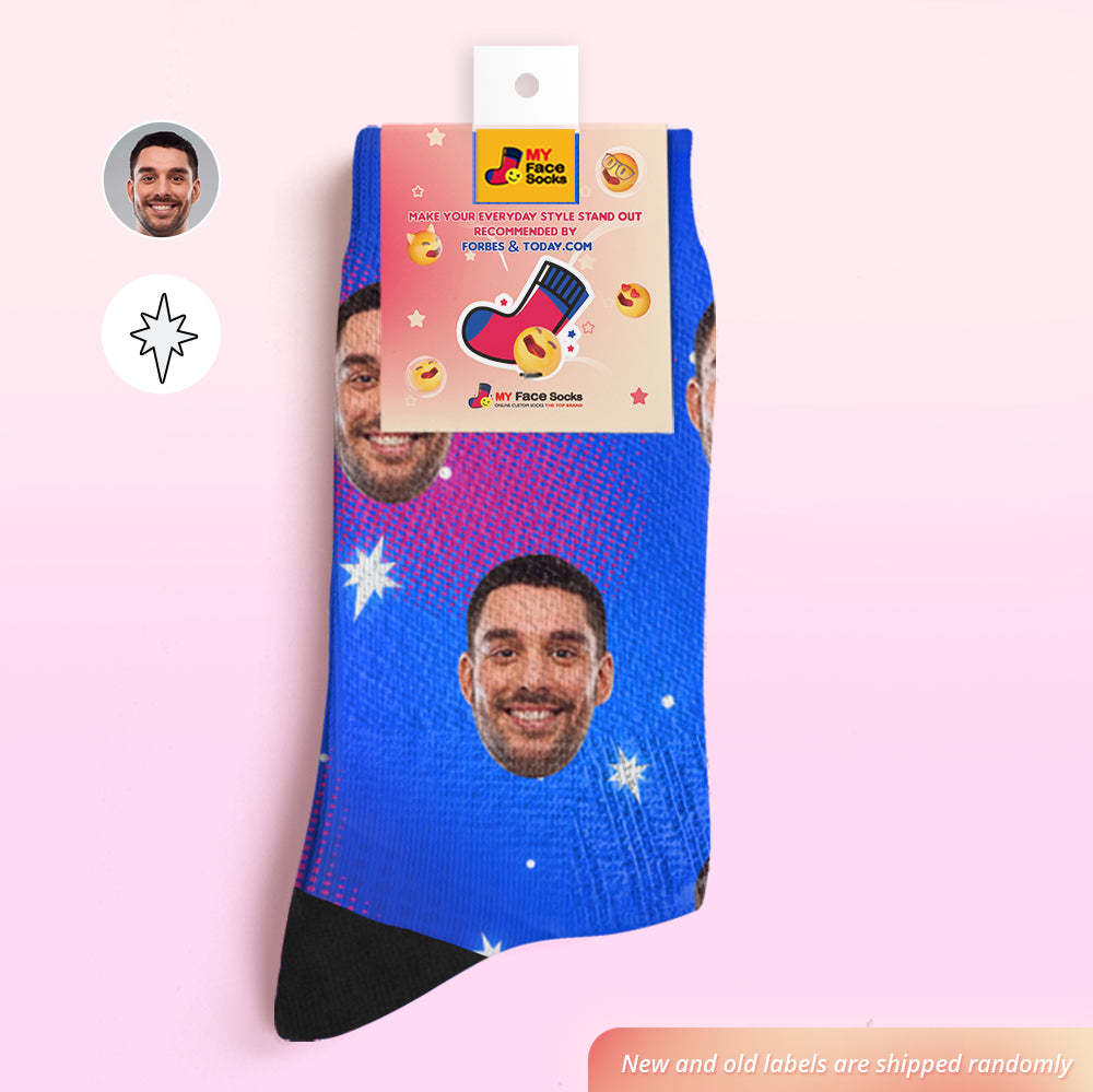 Custom Face Socks Add Pictures and Name Star Breathable Soft Socks - MyFaceSocksUK