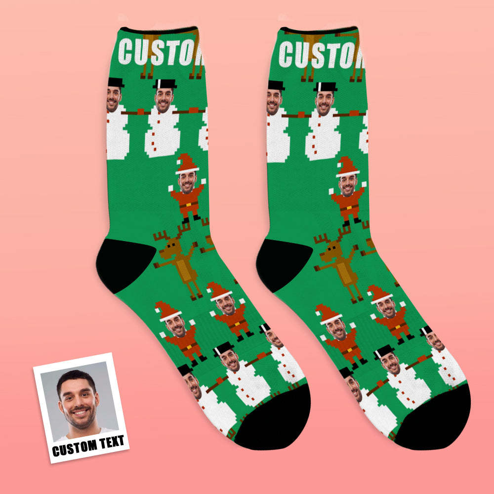 Custom Face Socks Breathable Photo Socks Christmas Pixel Pattern Socks - MyFaceSocksUK