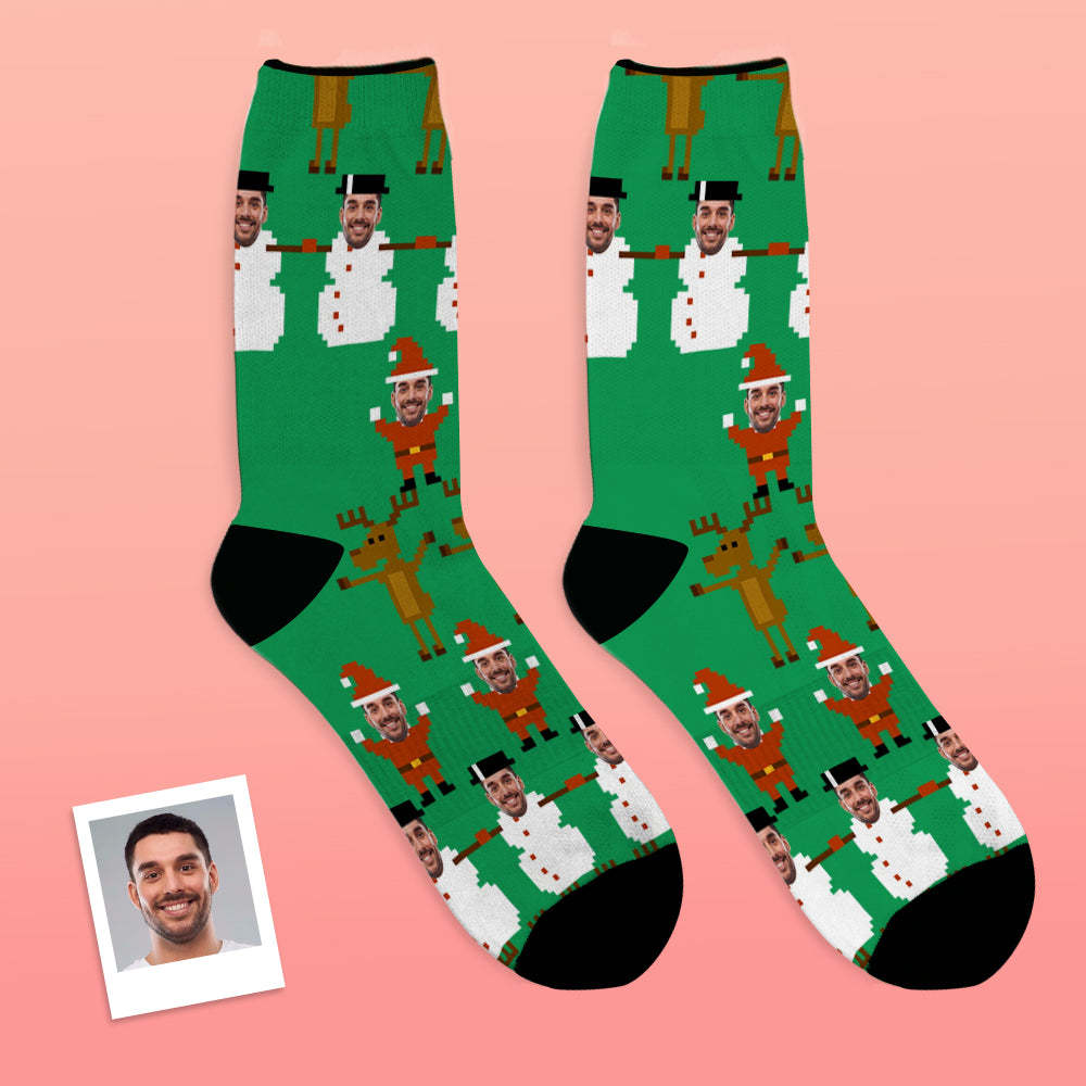 Custom Face Socks Breathable Photo Socks Christmas Pixel Pattern Socks - MyFaceSocksUK
