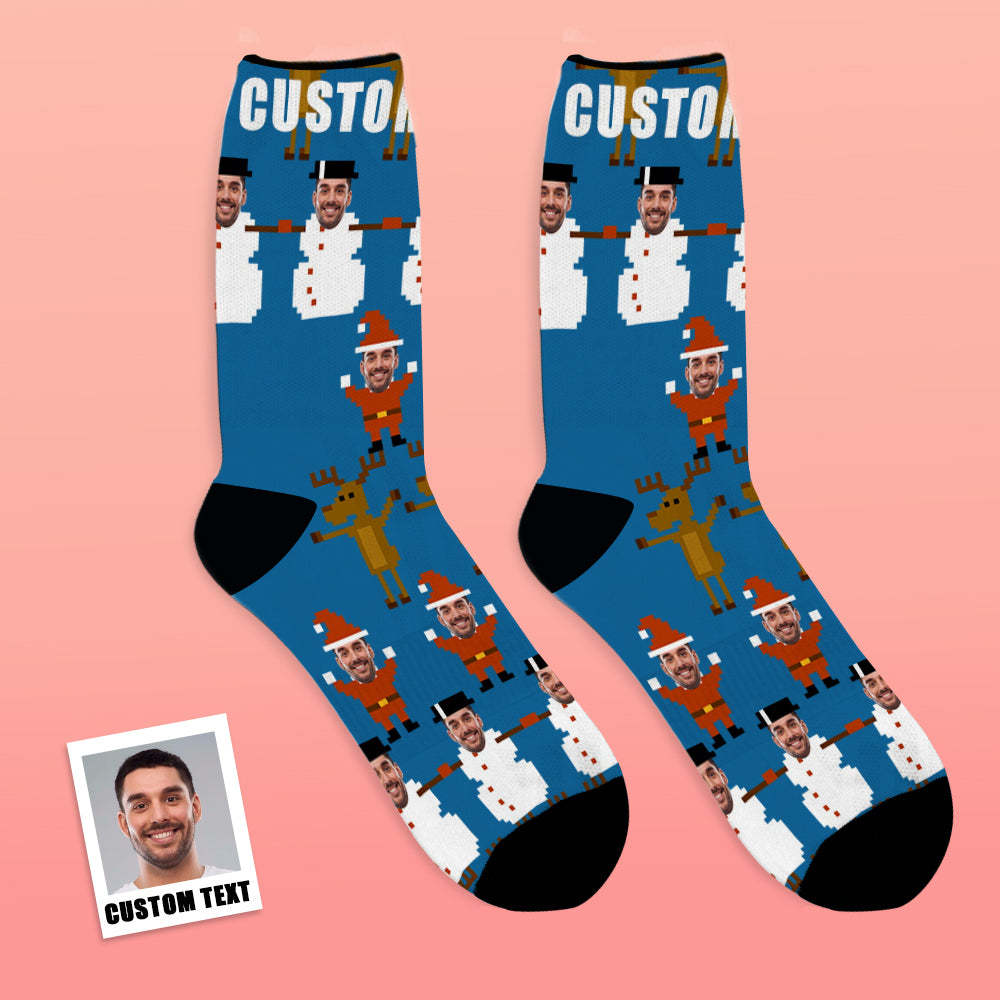 Custom Face Socks Breathable Photo Socks Christmas Pixel Pattern Socks - MyFaceSocksUK