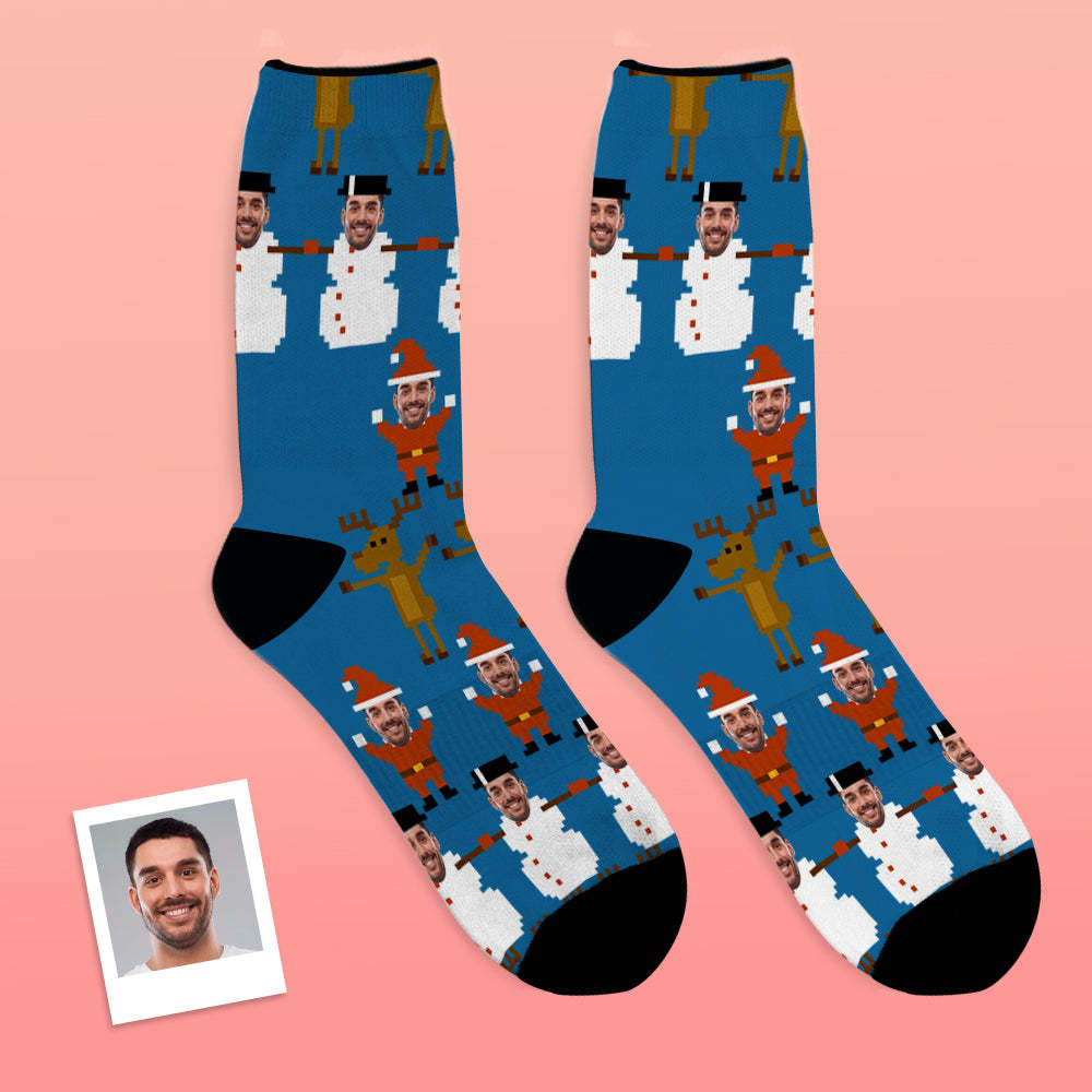 Custom Face Socks Breathable Photo Socks Christmas Pixel Pattern Socks - MyFaceSocksUK