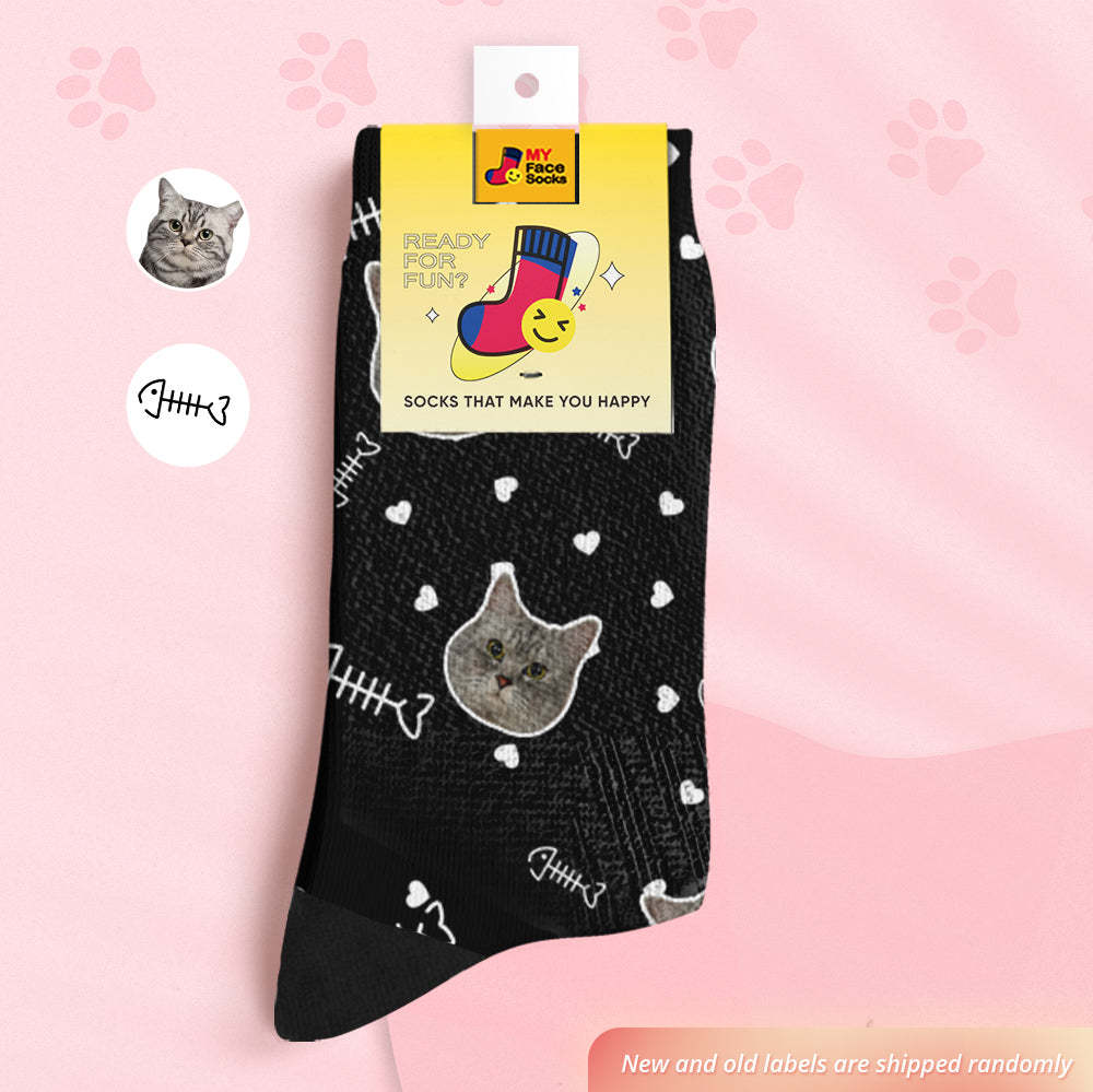Custom Breathable Face Socks Personalised Soft Socks Gifts Cute Cat Face - MyFaceSocksUK