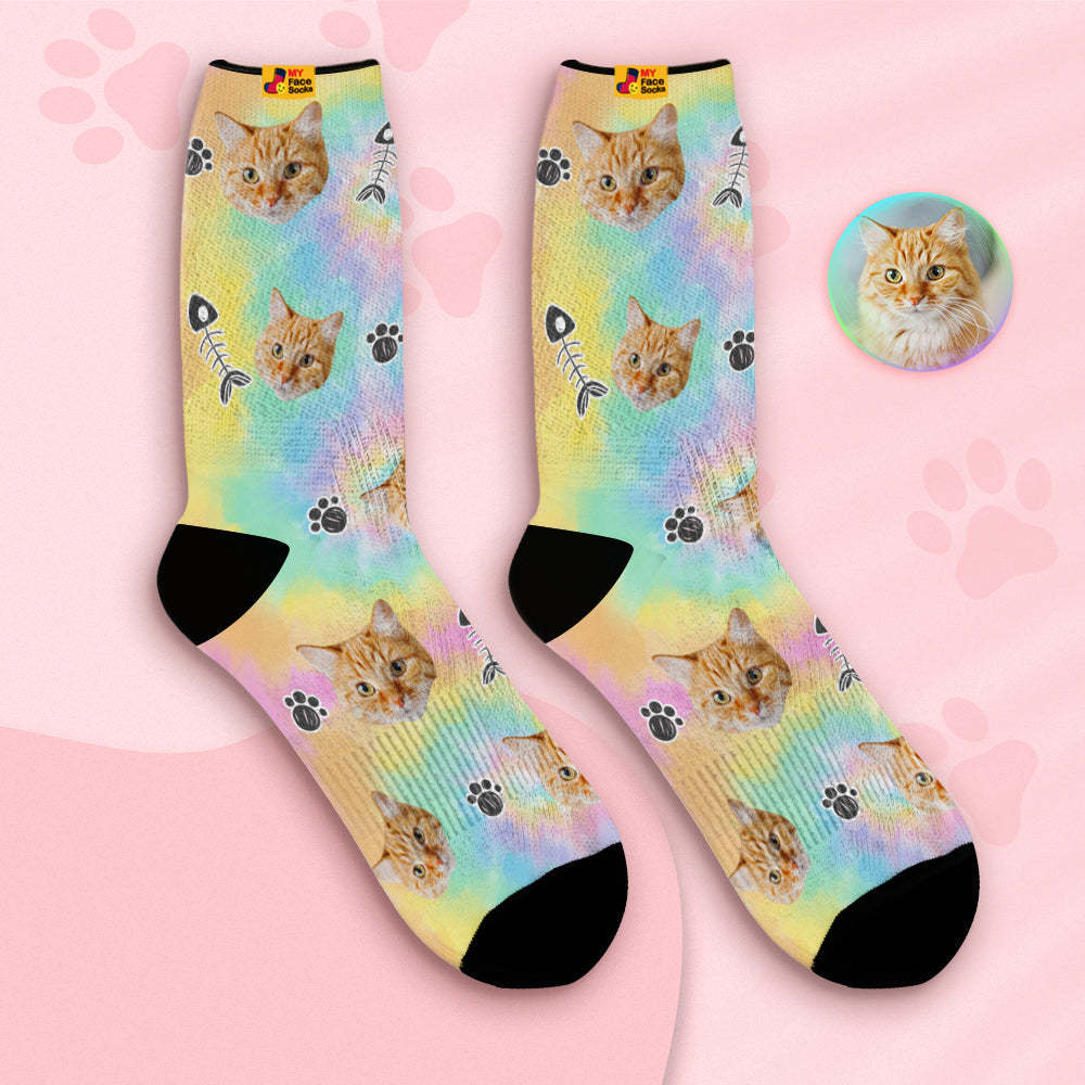 Custom Breathable Face Socks Personalised Soft Socks Gifts Tie-Dye Pet Face - MyFaceSocksUK