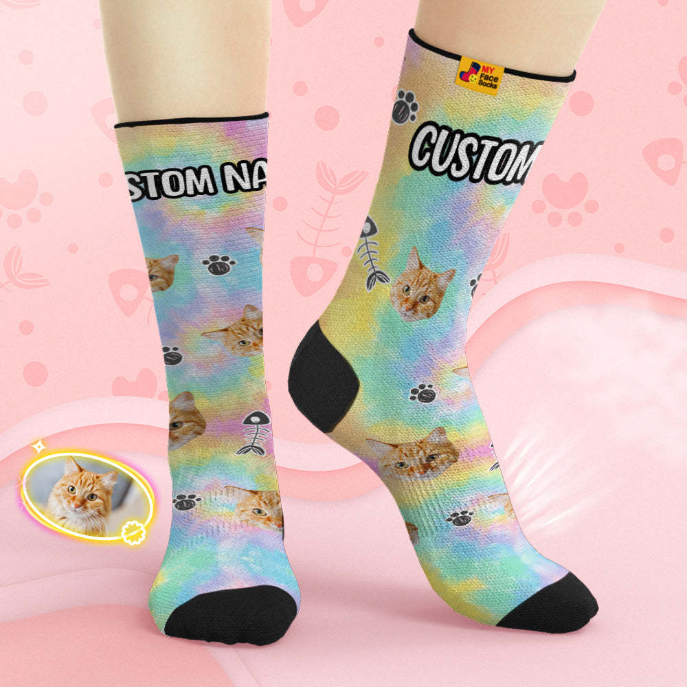 Custom Breathable Face Socks Personalised Soft Socks Gifts Tie-Dye Pet Face - MyFaceSocksUK
