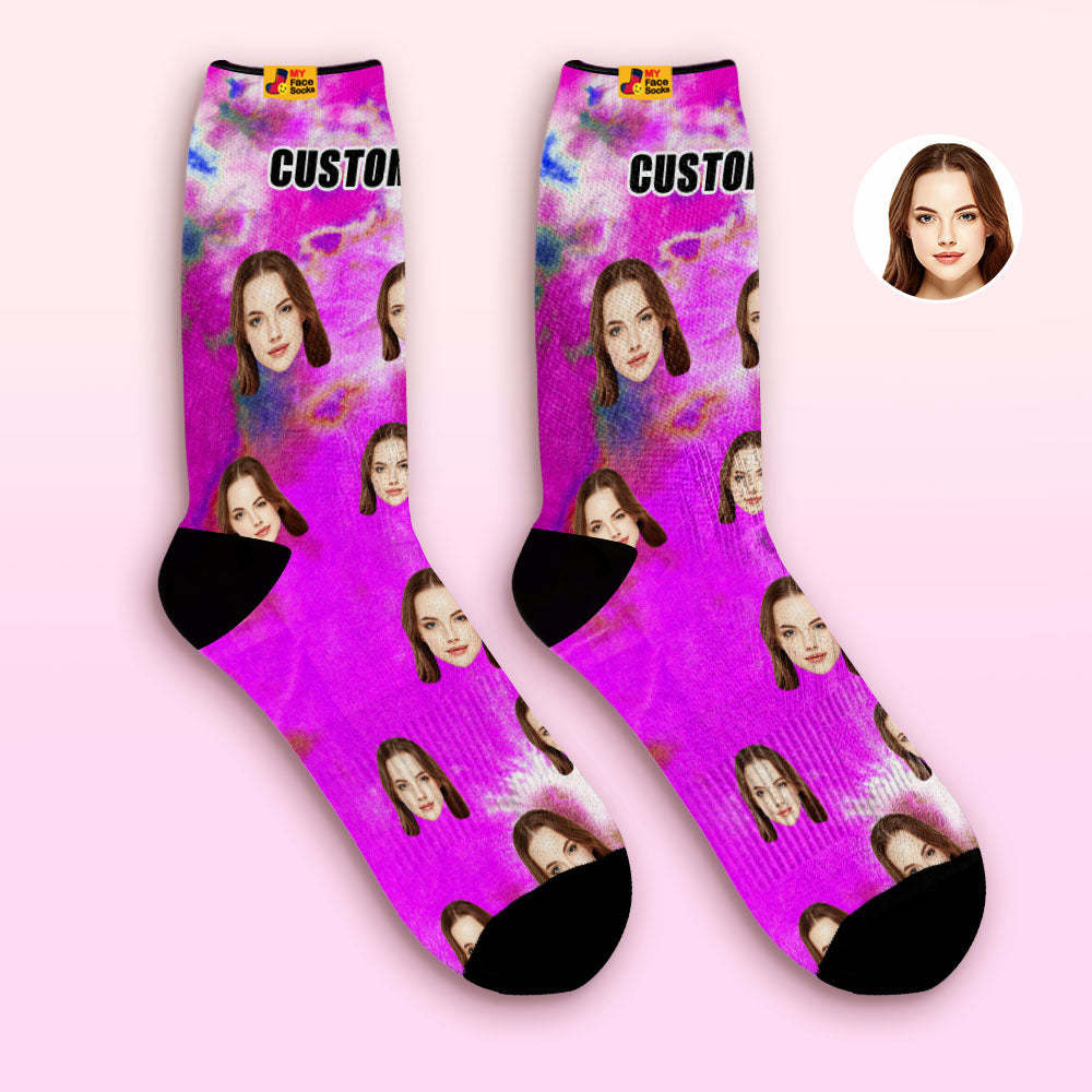Custom Tie-Dye Style Breathable Face Socks Personalised Soft Socks Gifts Violet - MyFaceSocksUK