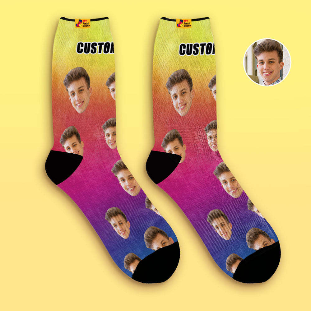 Custom Tie-Dye Style Breathable Face Socks Personalised Soft Socks Gifts Multicolor - MyFaceSocksUK