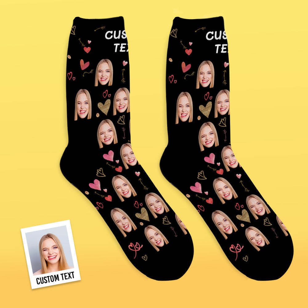 Custom Face Socks Breathable Photo Socks Romantic Heart Pattern - MyFaceSocksUK